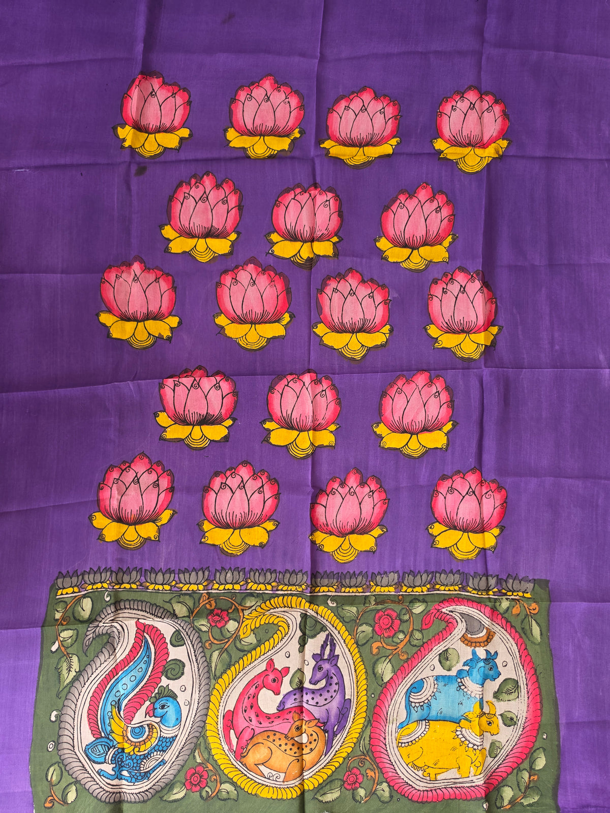 Kalahasthi Handcrafted Penkalamkari bangalore silk set -KH290