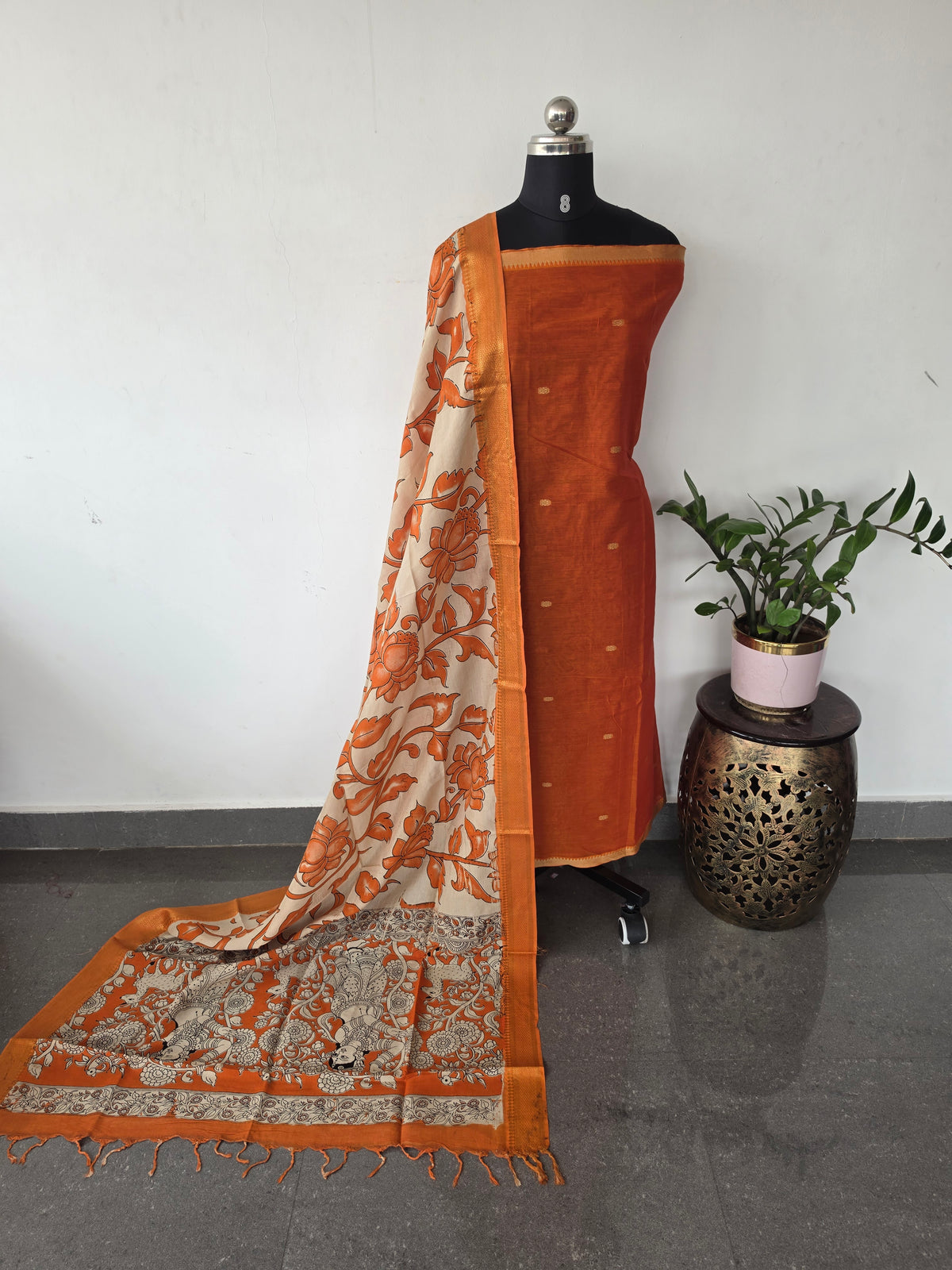 Fusion Narayanapet with handcrafted chennuri silk kalamkari duppatta -NA891