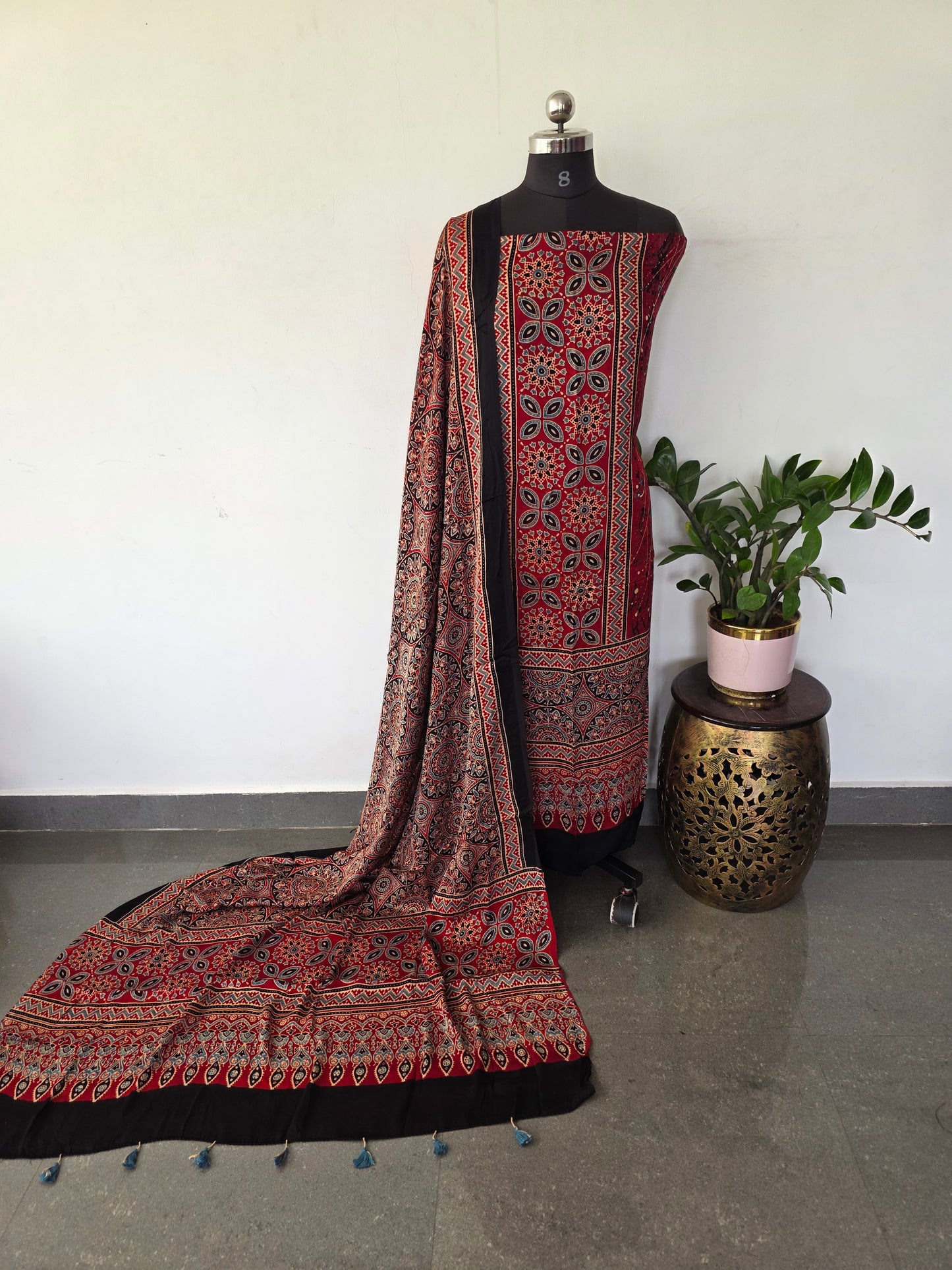 Handcrafted ajrakh modal silk set - HZ215