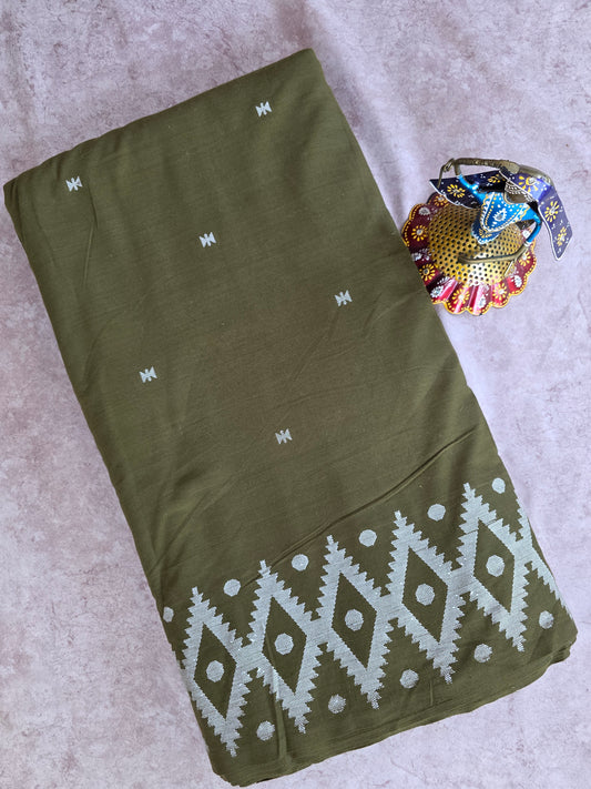 Prewashed Jamdhani Pure handloom cotton running material (0.5 mtrs)  - HRM91