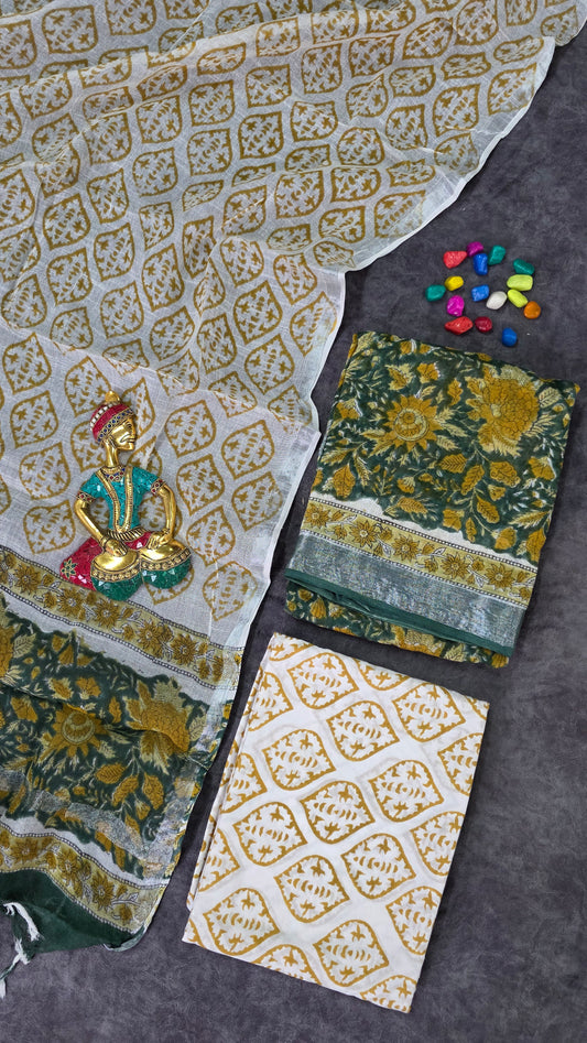 Handblock Jaipuri linen cotton salwar set - JA421