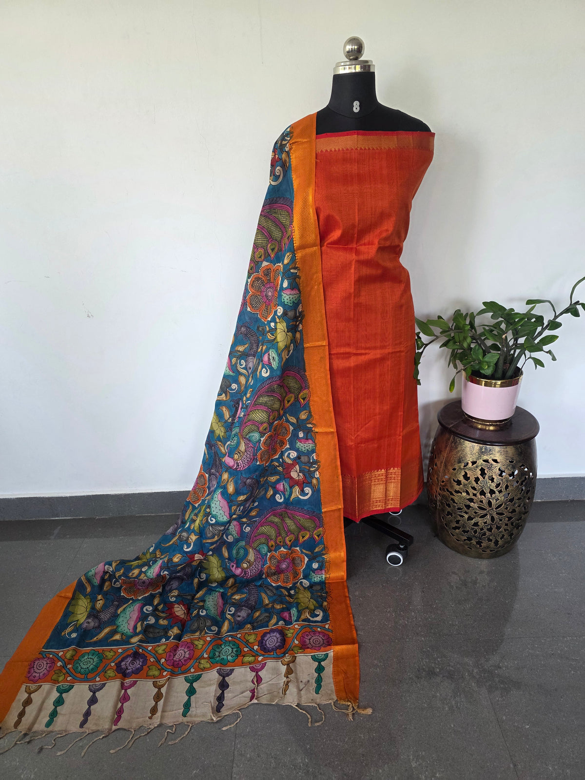 Handloom mangalagiri pattu with penkalamkari duppatta -MP7