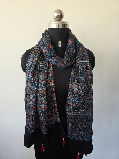Ajrakh Handblock natural dyed mashru silk stole-MV32