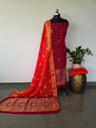Handcrafted Dola silk banarasi bandhani set - BN140