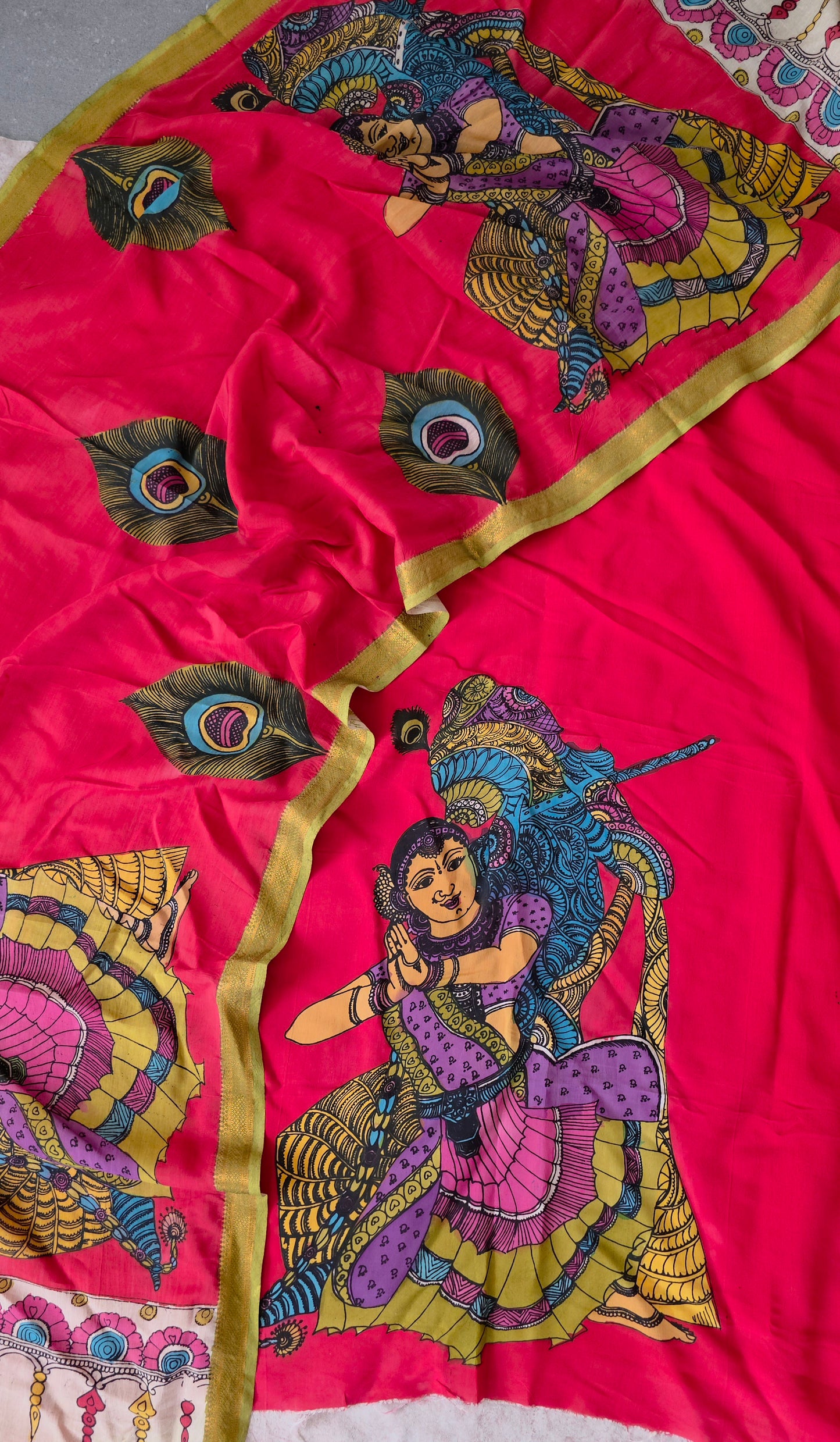 Handcrafted Kalahasthi Penkalamkari bangalore silk set - KH115