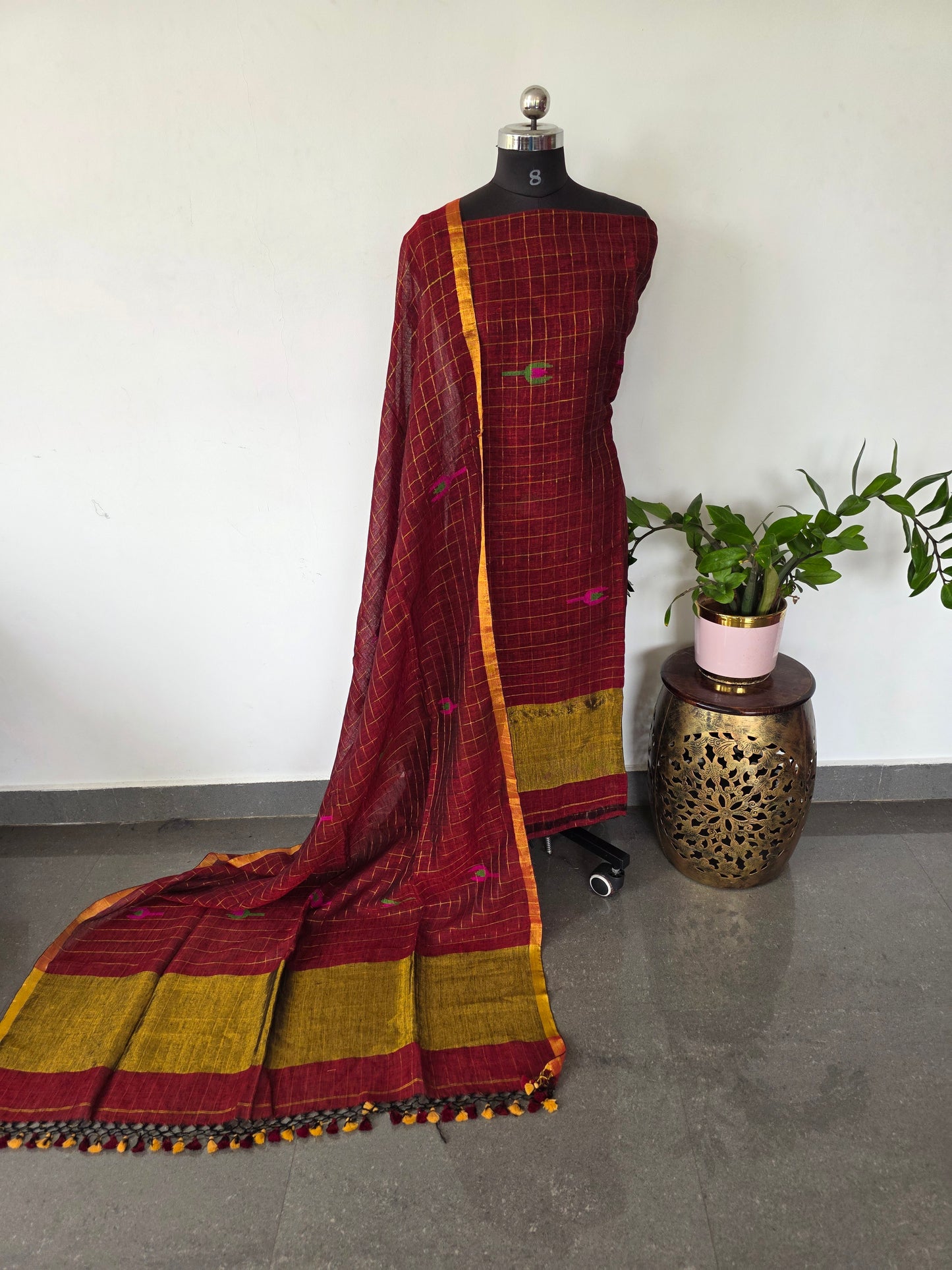 Premium checked handloom linen jamdhani set - JMM343