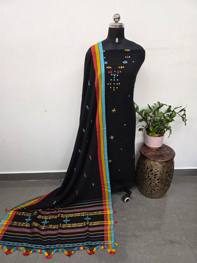 Bhujodi handloom soft cotton suit-  (Black)-HZ303