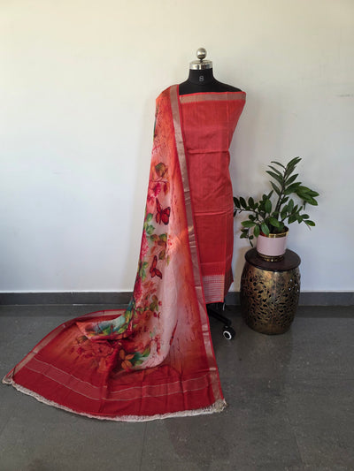 Handloom mangalagiri silk top with pure mangalagiri digital silk shawl - ML3