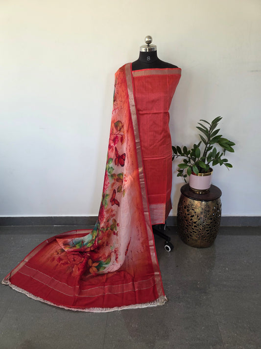 Handloom mangalagiri silk top with pure mangalagiri digital silk shawl - ML3