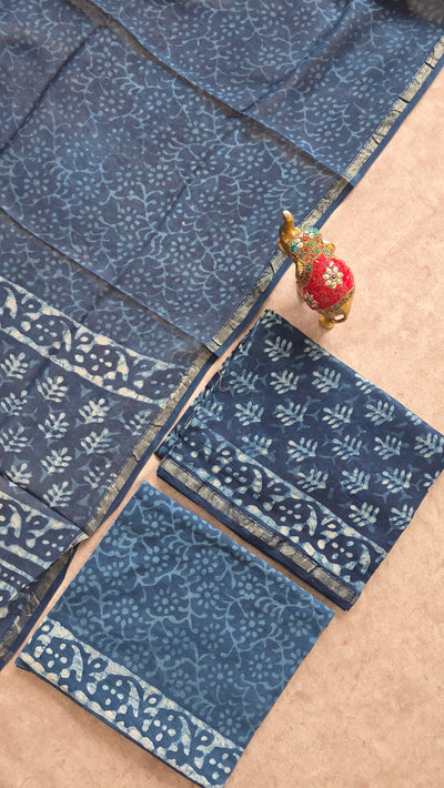 Handblock Jaipuri chanderi silk set - JA775