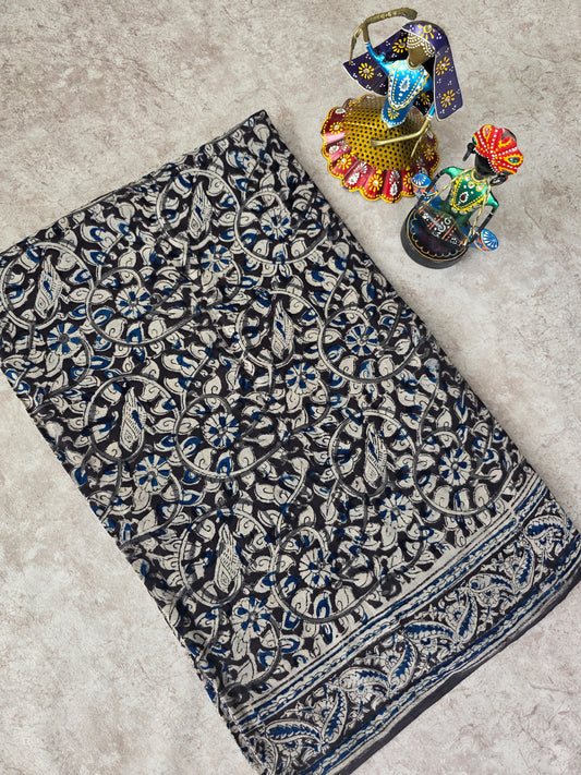 Handblock pure kalamkari cotton saree  - HS3