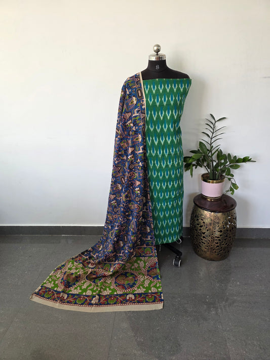 Pochampally ikkat cotton with kalamkari cotton shawl - PK8