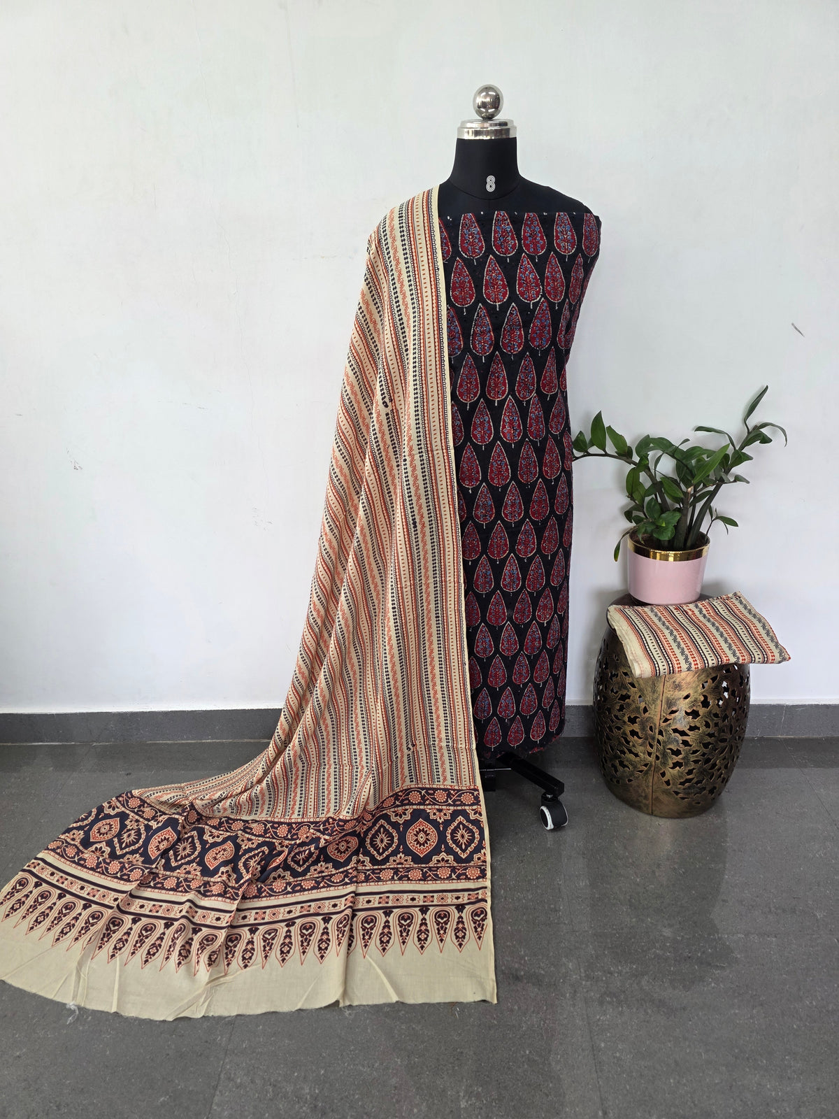 Handcrafted hakoba ajrakh cotton set -HZ332