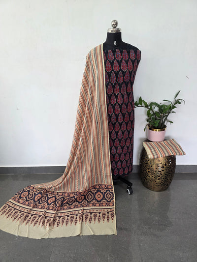 Handcrafted hakoba ajrakh cotton set -HZ332