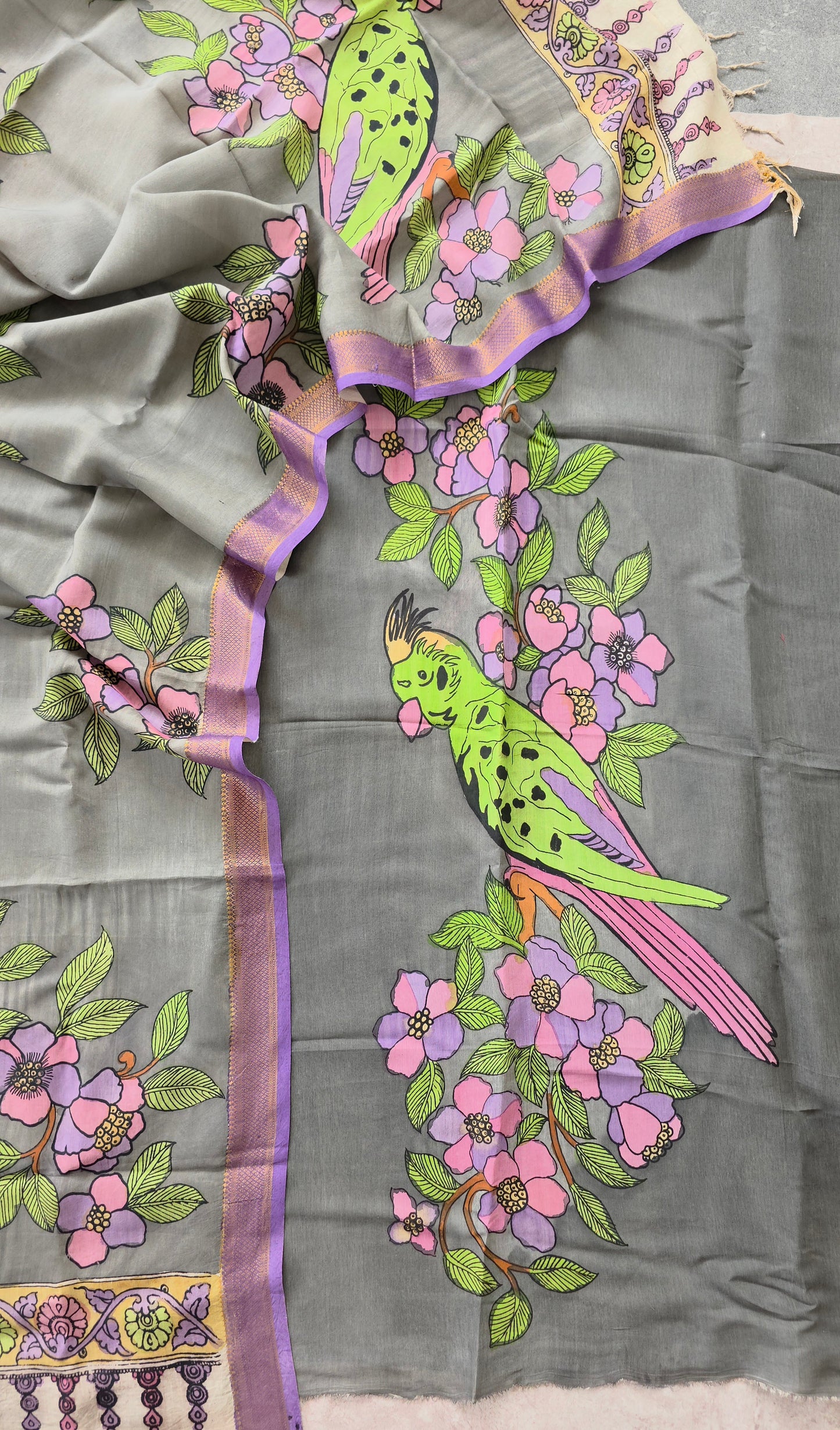 Handcrafted Kalahasthi Penkalamkari bangalore silk set - KH49
