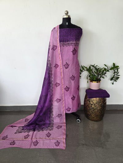 Handblock chanderi silk set-GE152