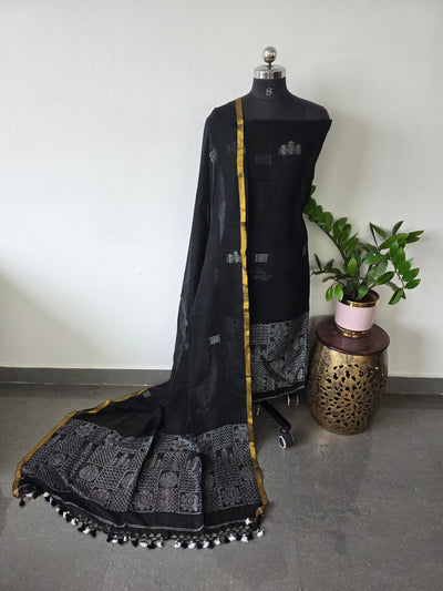 Premium handloom linen jamdhani set - JMM186