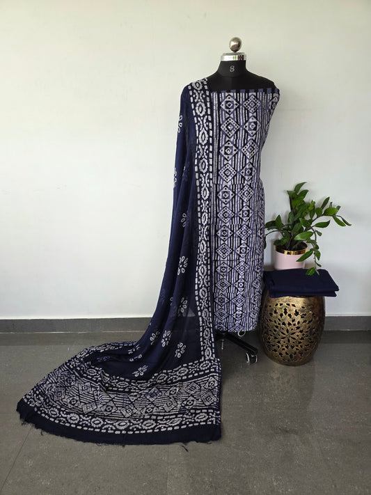 Dull patta kantha batik cotton set with mirror work - BA233