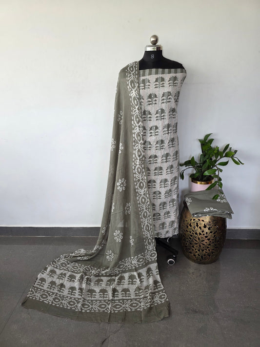 Dull patta kantha batik cotton set with mirror work - BA230