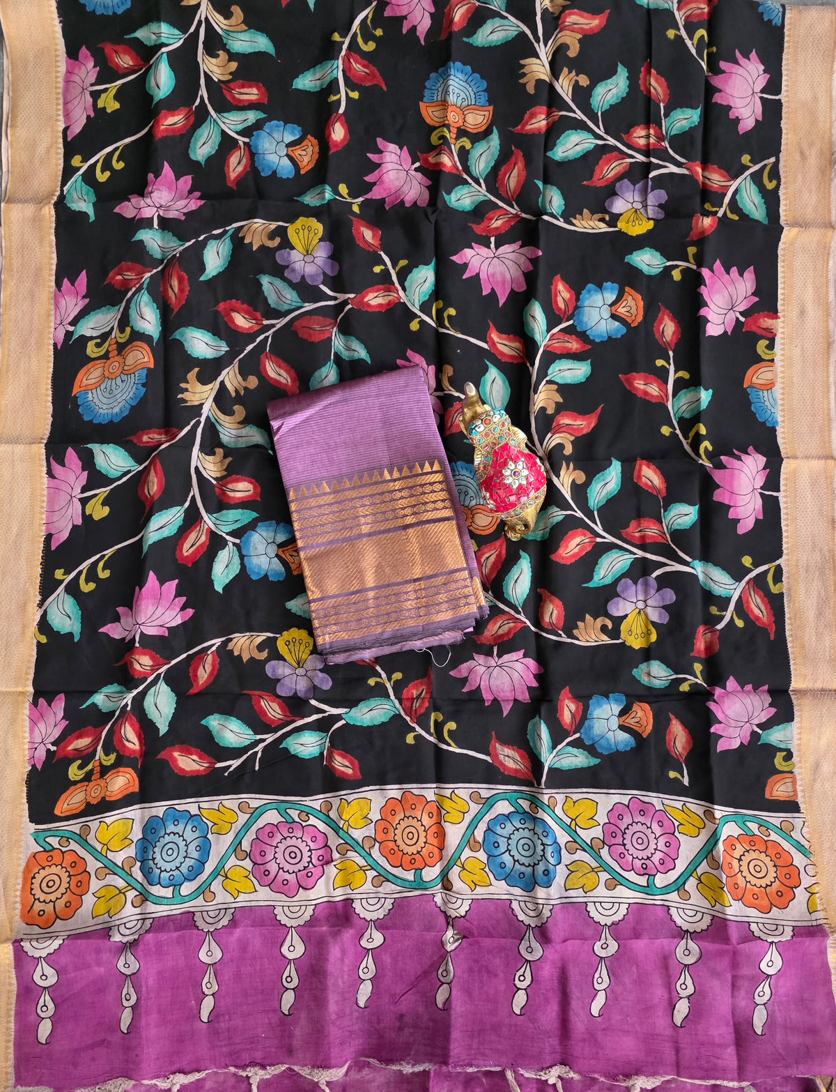 Handloom mangalagiri pattu with penkalamkari duppatta -MP19