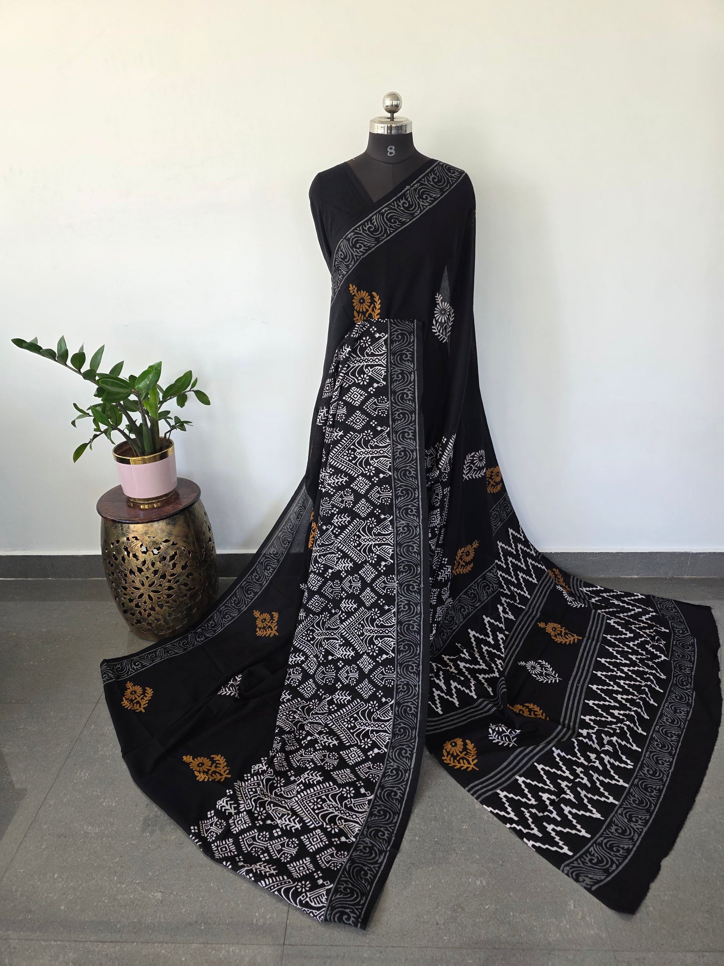Handblock Jaipuri pure cotton saree - JA211