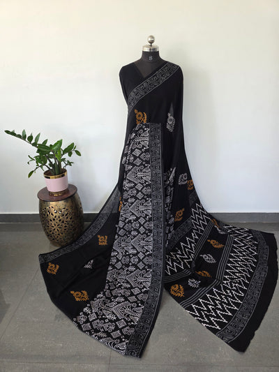 Handblock Jaipuri pure cotton saree - JA211