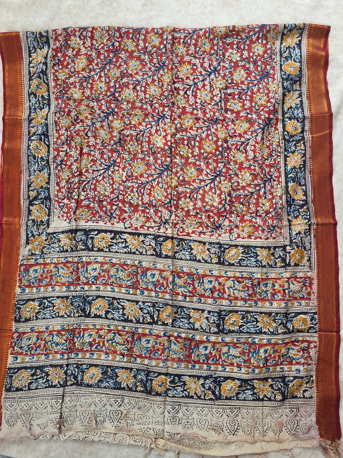 PPure chennuri handblock silk kalamkari with nizam border Dupatta - 2