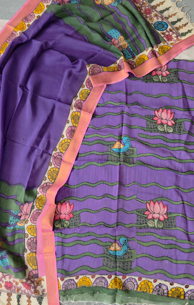 Handcrafted Kalahasthi Penkalamkari bangalore silk set - KH165
