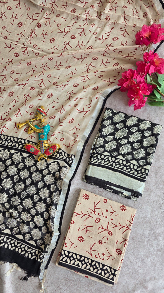 Handblock Jaipuri linen cotton set - JX4