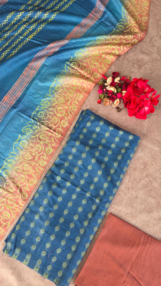 Bhagalpuri Katan discharge print silk set - DB6