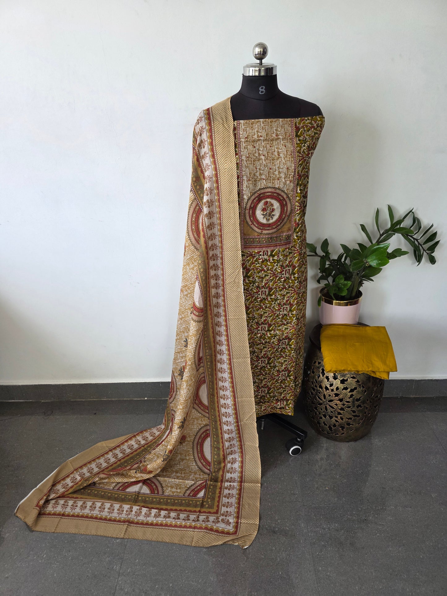 Premium Pure ajrakh cotton with  Kalamkari handwork yoke salwar - AS24