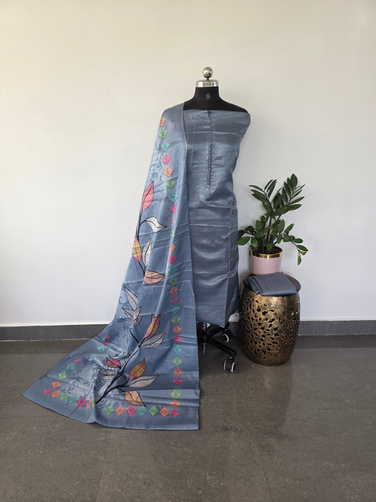 Fancy silk set with floral silk shawl-FSA13