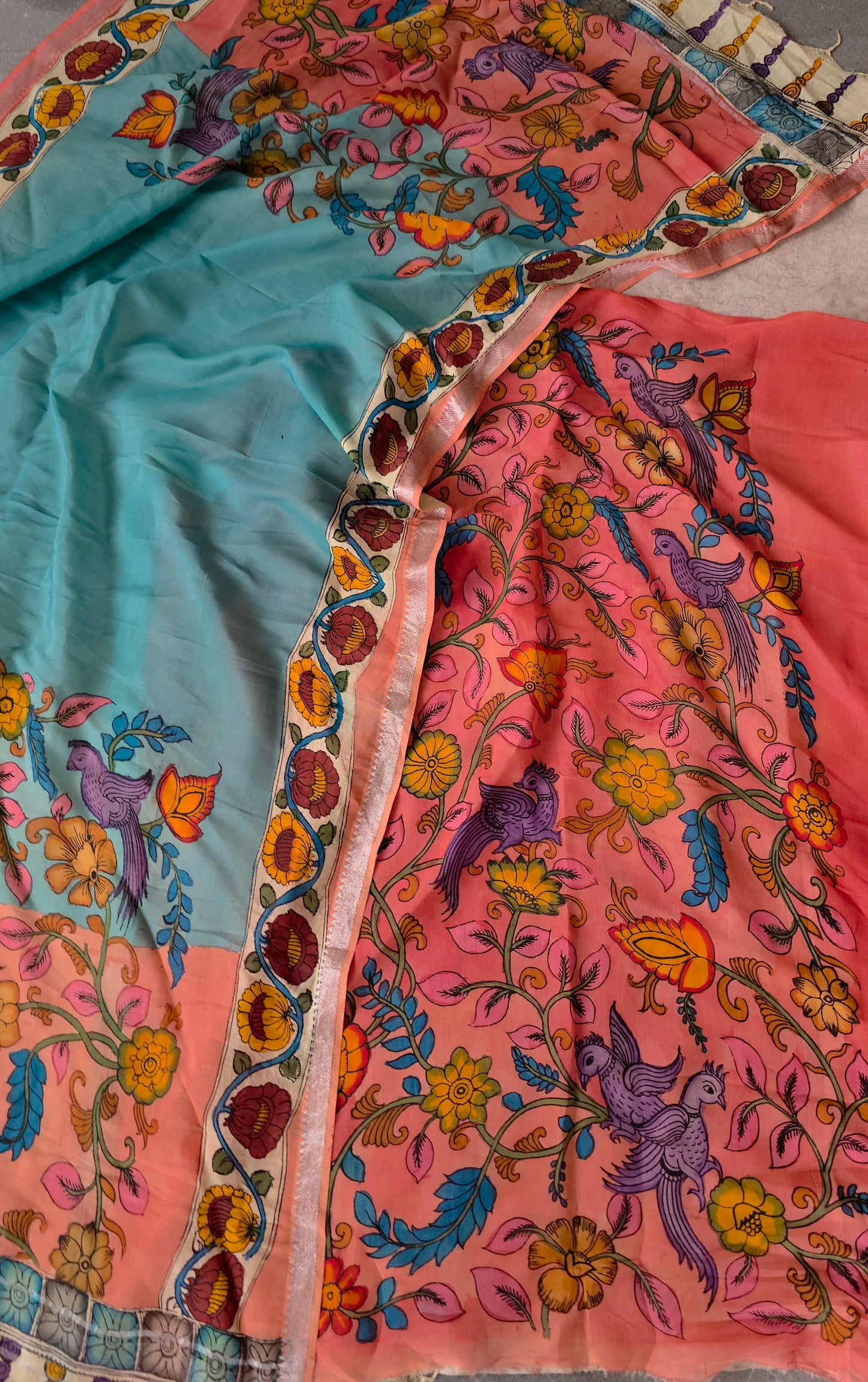 Handcrafted Kalahasthi Penkalamkari bangalore silk set - KH168