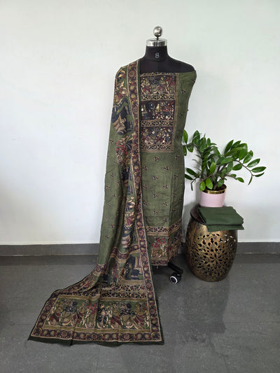 Penkalamkari inspired Muslin silk set-VM42