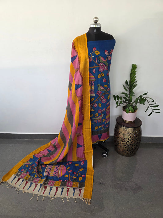 Handcrafted Kalahasthi Penkalamkari bangalore silk set- HP29