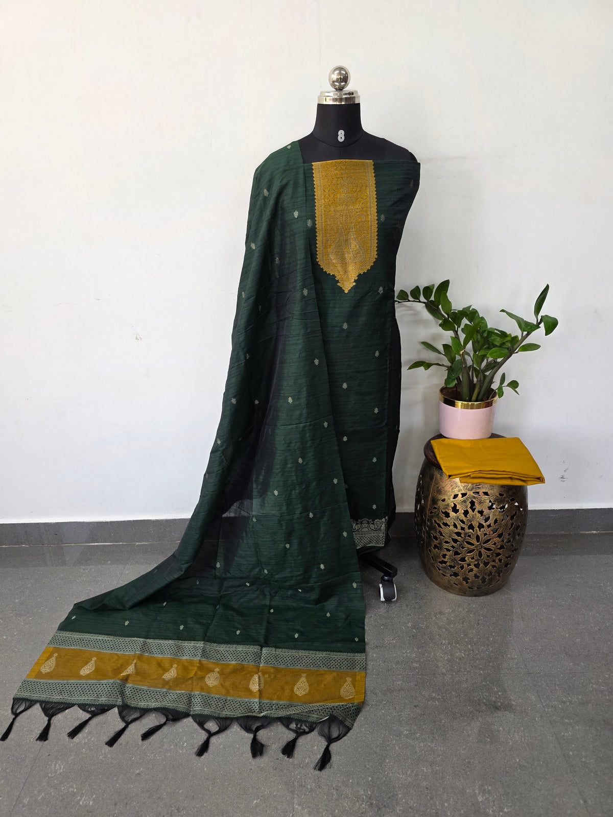 Banarasi Raw silk brocade suit(Green)-DW10