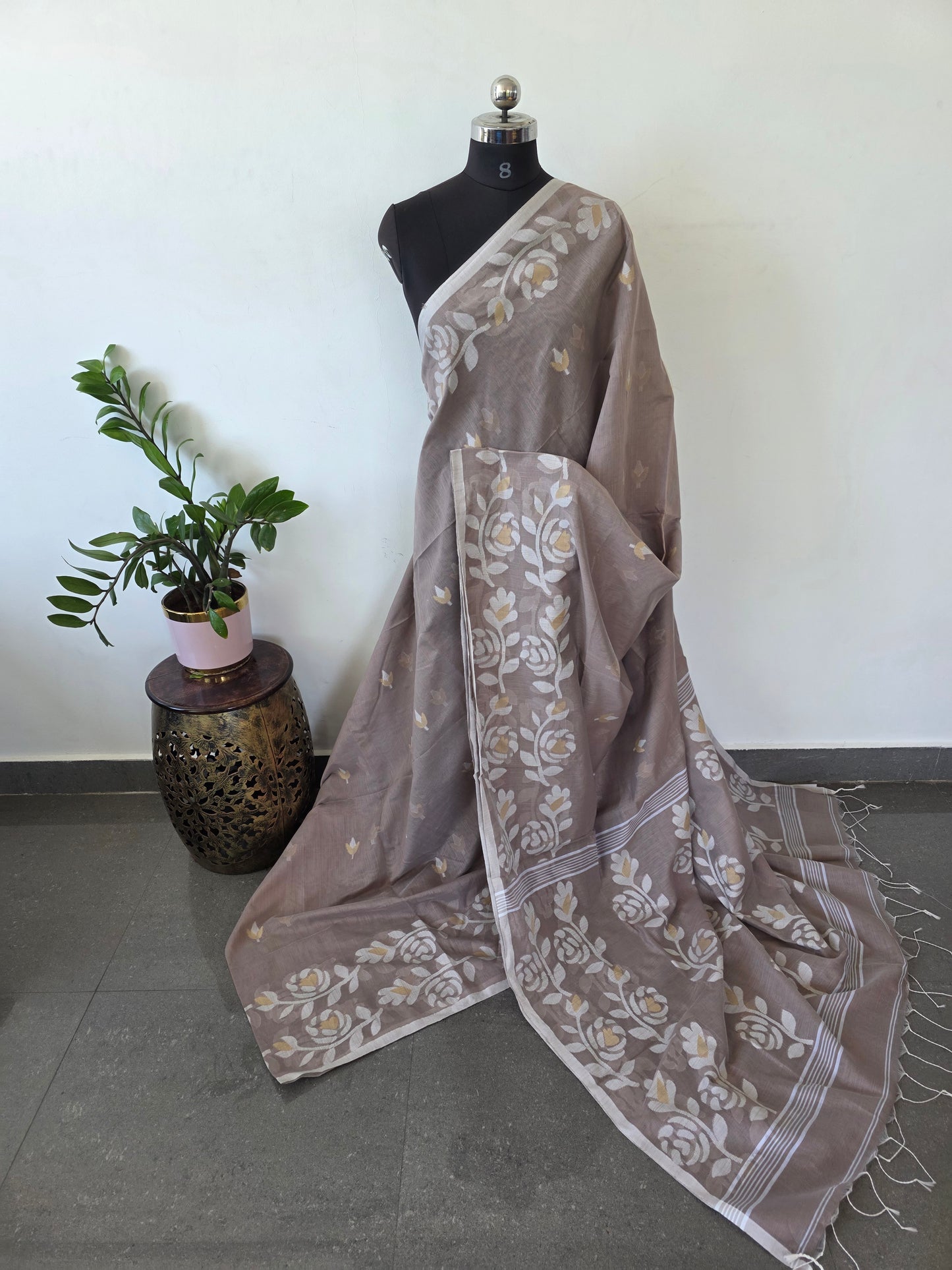Silk cotton jamdhani saree  - BB173