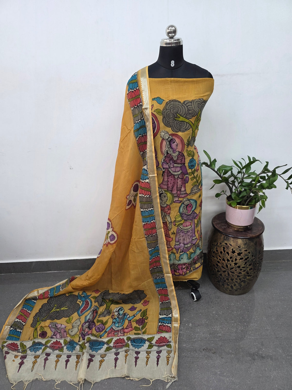 Kalahasthi Handcrafted Penkalamkari bangalore silk set -KH265