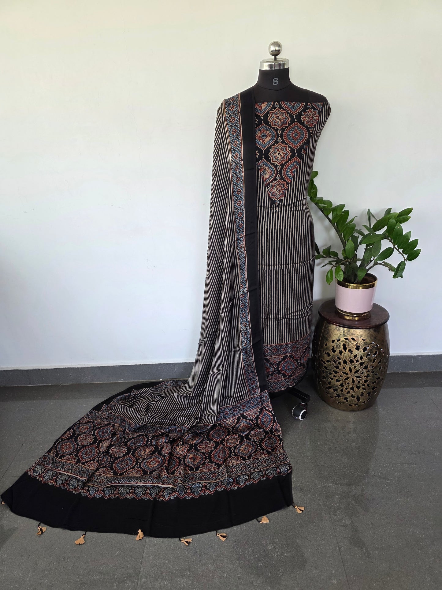 Handcrafted ajrakh modal silk set - HZ62