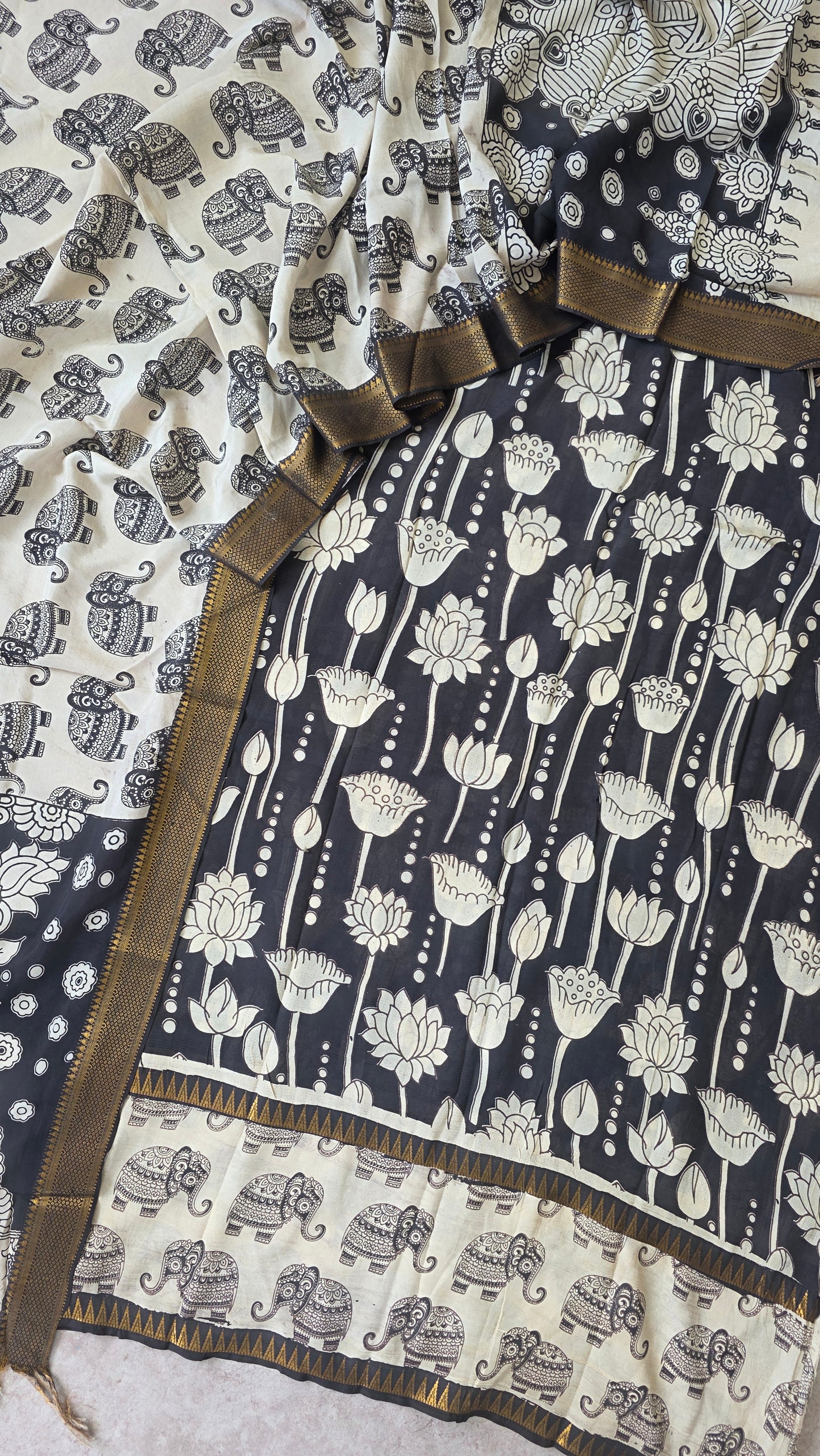 Gap border Mangalagiri kalamkari silk sets (3 mtrs top) - GA25
