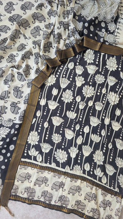 Gap border Mangalagiri kalamkari silk sets (3 mtrs top) - GA25