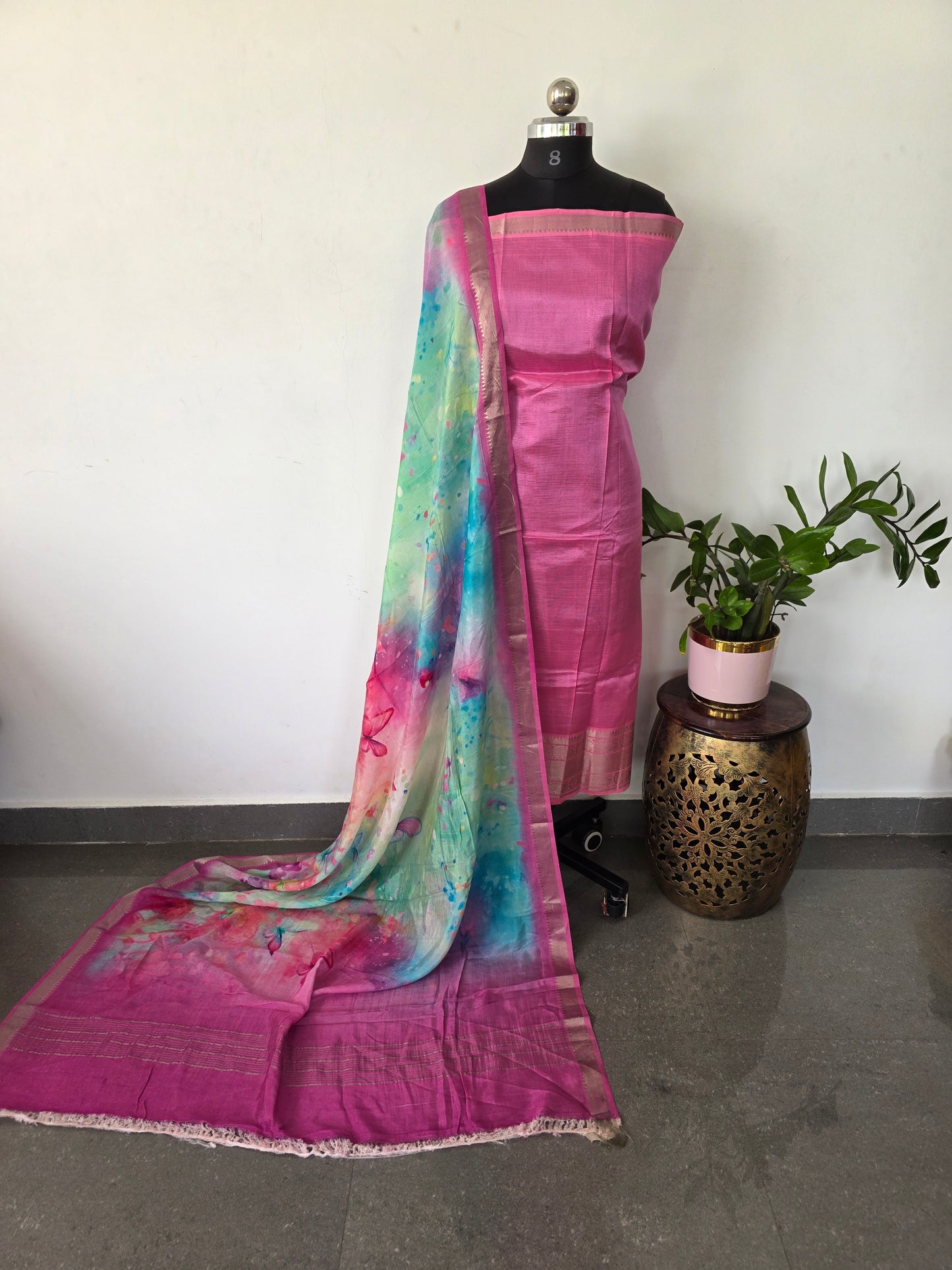 Handloom mangalagiri silk top with pure mangalagiri digital silk shawl - ML19