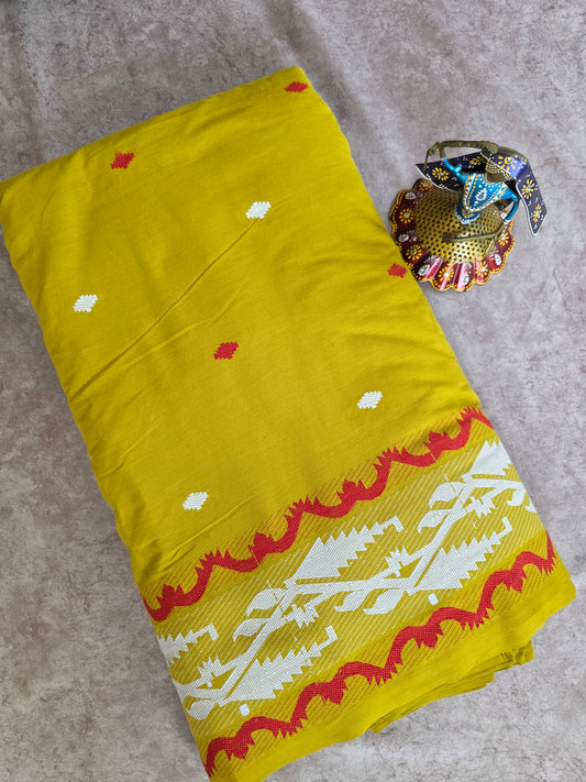 Prewashed Jamdhani Pure handloom cotton running material (0.5 mtrs)  - HRM92