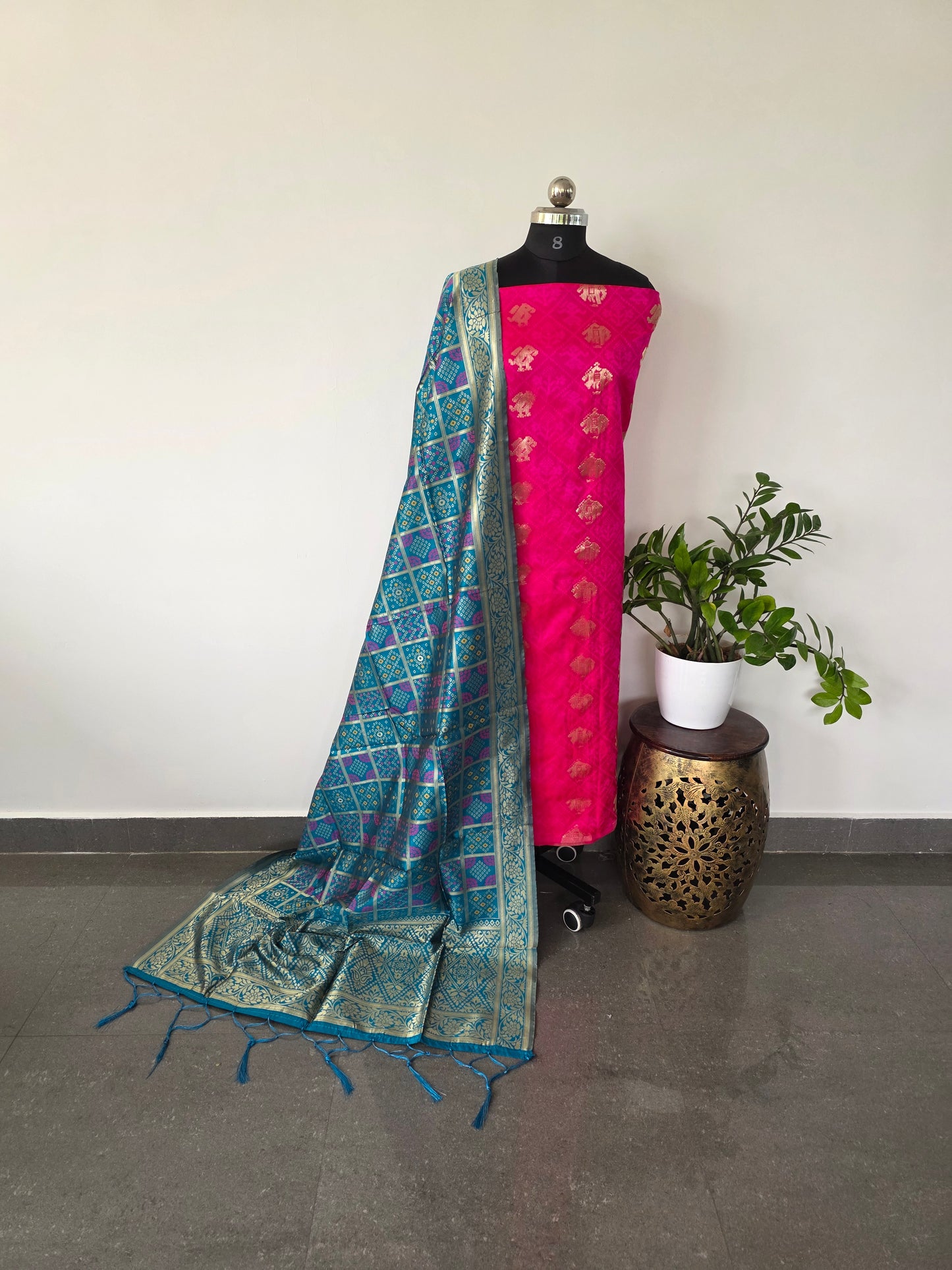 Mix and match Banarasi silk set - pink 1