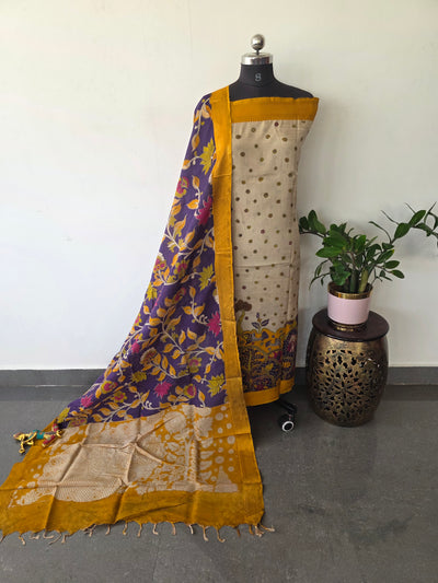Kalamkari katha- Chennuri pure kalamkari silk set - AK387
