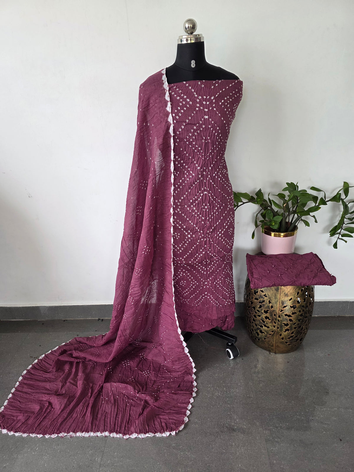 Handcrafted bandhani cotton set  -B155