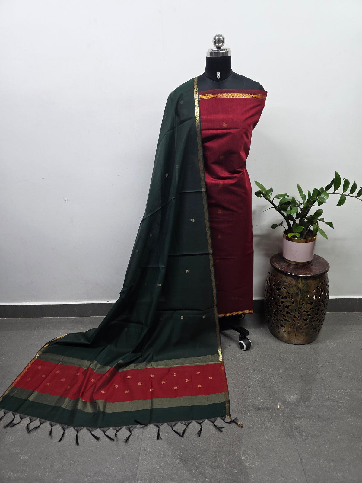 Semi Maheshwari silk set (green)-SM356