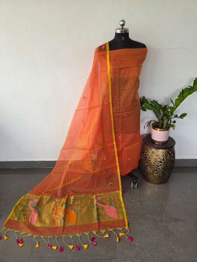 Handloom checked muslin paithani jamdhani set - BB352