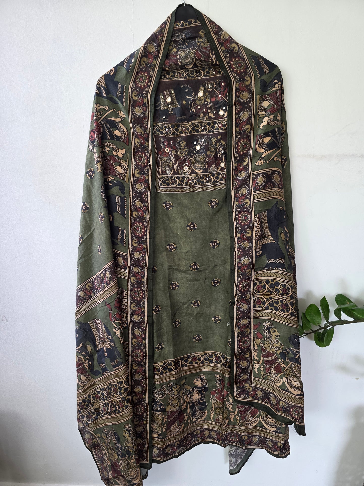 Penkalamkari inspired Muslin silk set-VM42