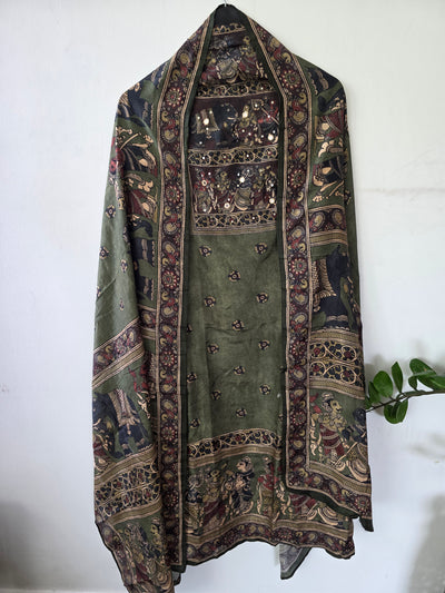 Penkalamkari inspired Muslin silk set-VM42